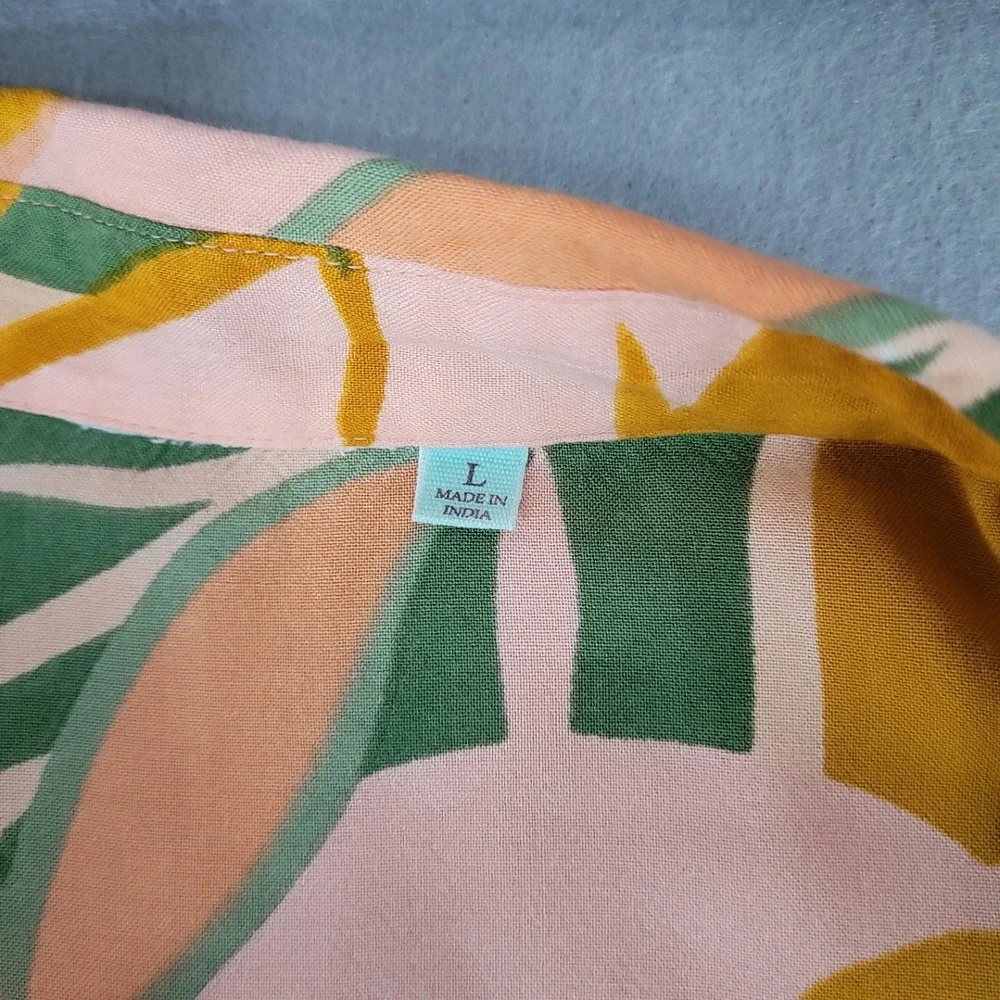 True Destinations Tropical Piece Womens Large Orange Green Rayon Shirt & Shorts